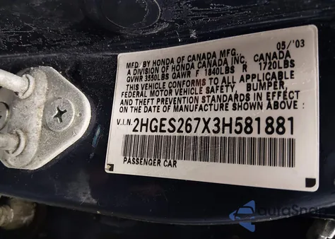 2003 Honda Civic Ex z USA, uszkodzony, nr VIN 2HGES267X3H581881